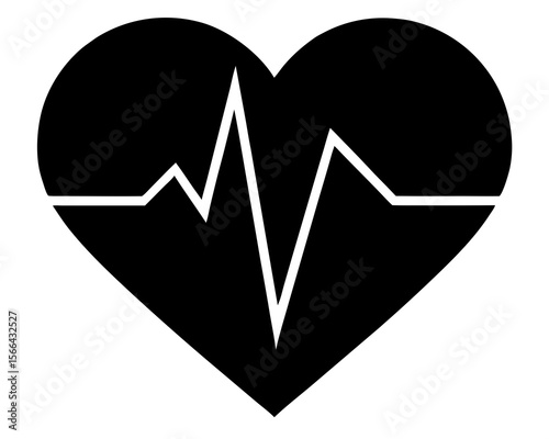 Silhouette vector black and white heart with heartbeat vector