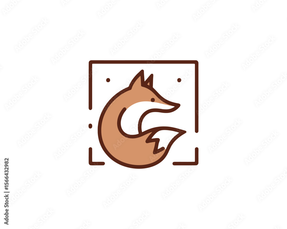 Fototapeta premium Stylized cartoon fox icon inside a square frame with dots