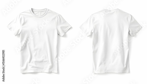 Front and back views of a plain white t-shirt, laid flat, showcasing a blank design space.