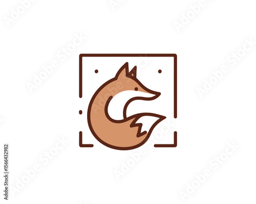 Stylized cartoon fox icon inside a square frame with dots