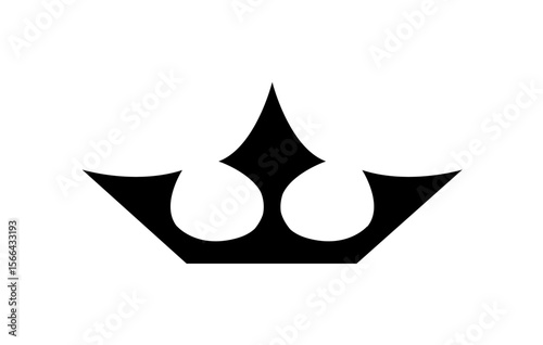 Black crown-like symbol with two rounded shapes and a pointed top, isolated on a white background.