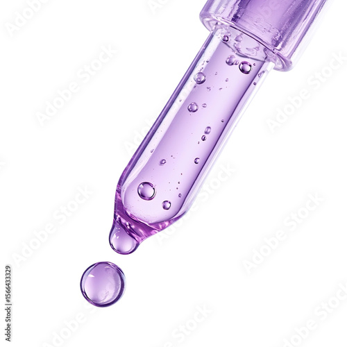 Cosmetic Pipette with Purple Serum Drop Isolated On Transparent Background