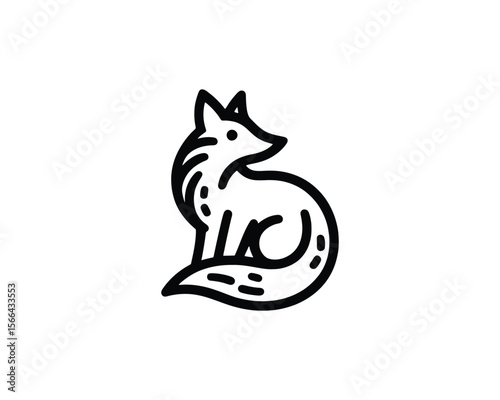 Minimalist line art illustration of a sitting fox with a bushy tail