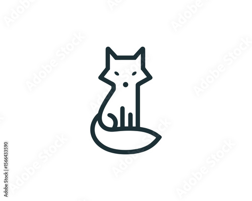 Minimalist line art icon of a sitting fox with a bushy tail