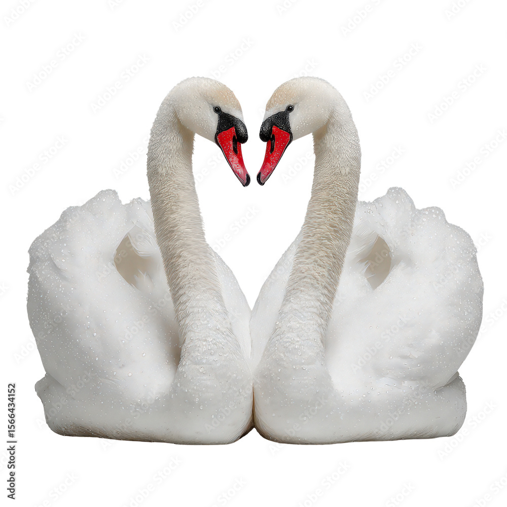 Obraz premium Two Elegant Swans in Perfect Harmony Against a Black Background