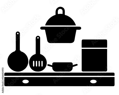 Set of kitchen elements icon black silhouette. Set of kitchen utensils vector design
