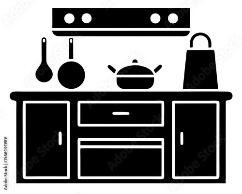 Set of kitchen elements icon black silhouette. Set of kitchen utensils vector design