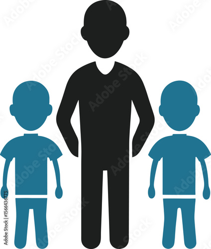 Father with two children silhouette isolated on white background