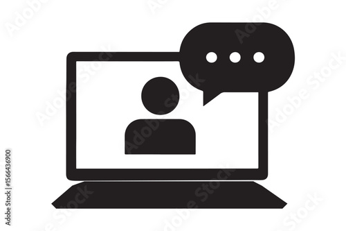 Online Communication Laptop Icon with Chat Bubble and User Profile