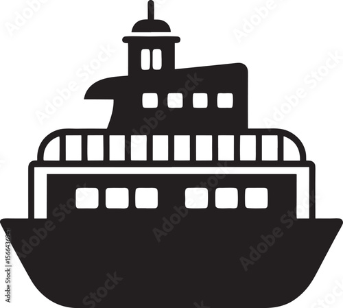black silhouette of a ferry boat isolated on white background