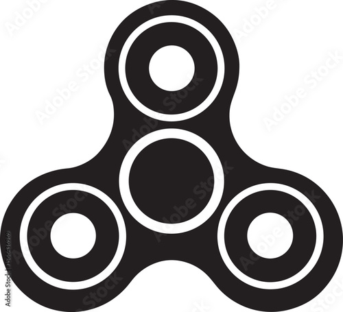 Black silhouette of a three-pronged fidget spinner toy isolated on white background