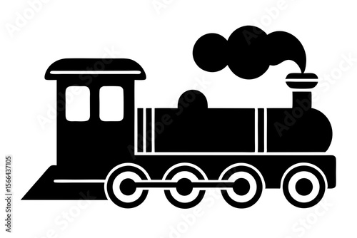 locomotive smoke train silhouette. Vintage steam train traveling through misty landscape vector