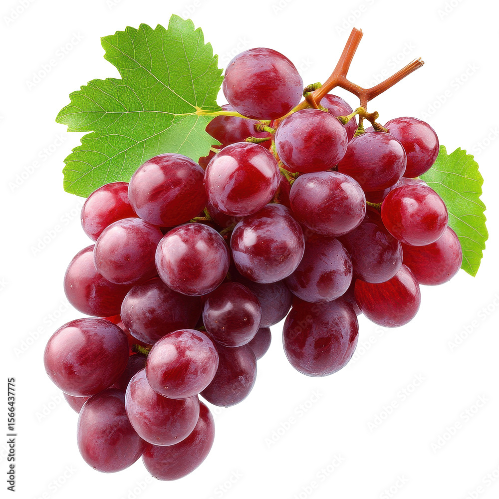 Fototapeta premium Fresh red grapes isolated on a clean white background perfect for healthy snacking or culinary use, Isolated image a bunch red grapes on a white background