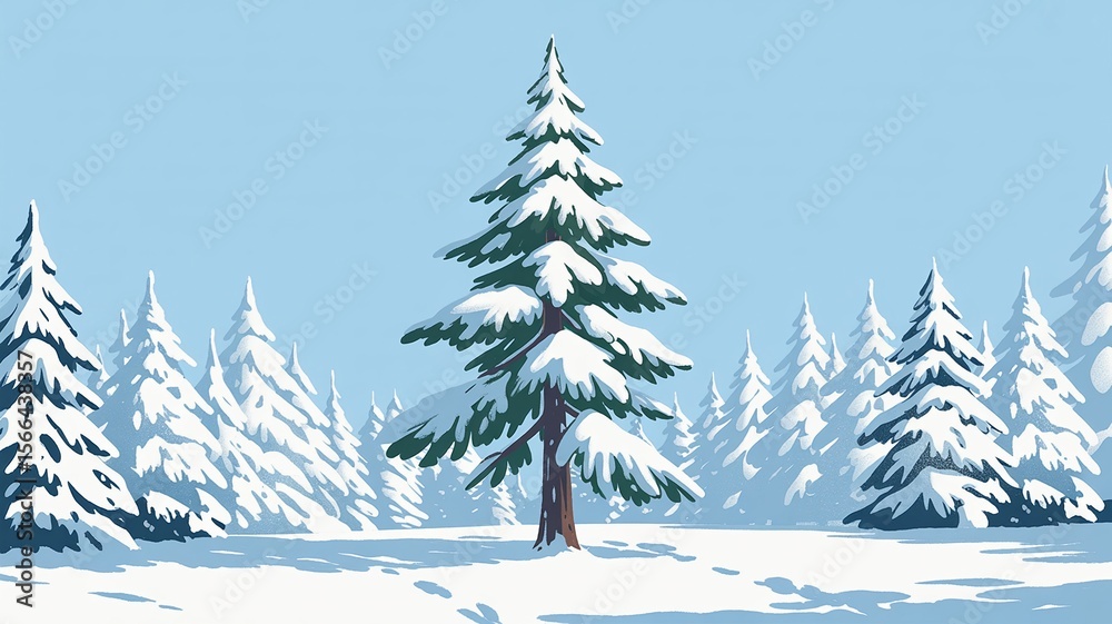 Obraz premium Snow Covered Evergreen in Winter Forest Scene
