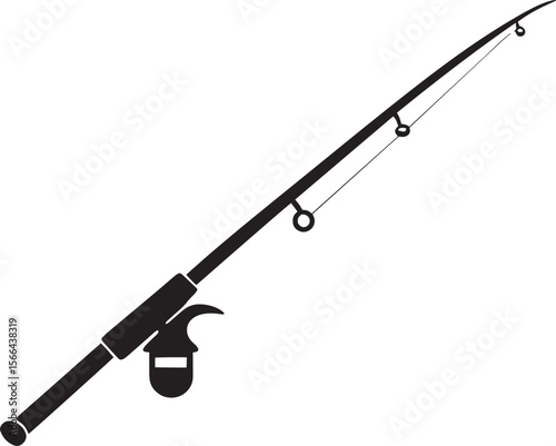 Fishing rod and reel silhouette isolated on white background