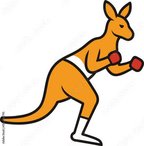 Boxing kangaroo in fighting stance isolated on white background