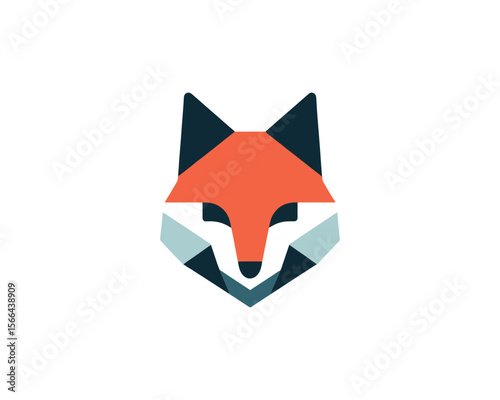 Geometric abstract fox head logo with orange and blue colors