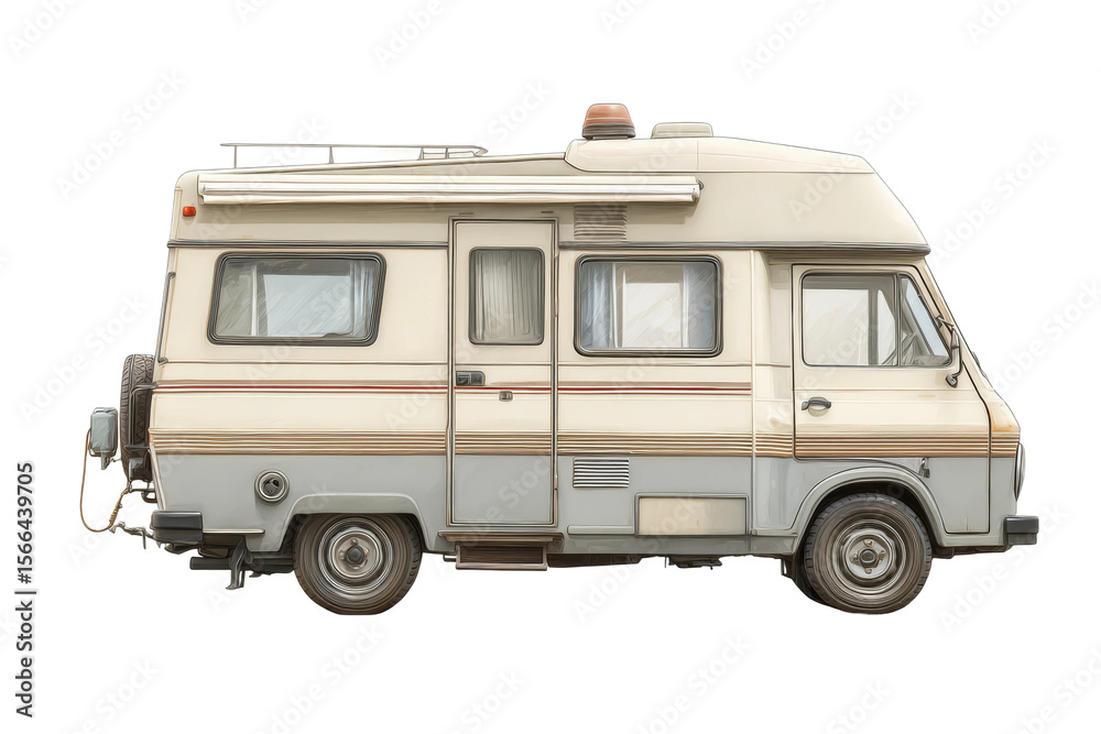 Fototapeta premium PNG Vintage camper van isolated on white background in classic style