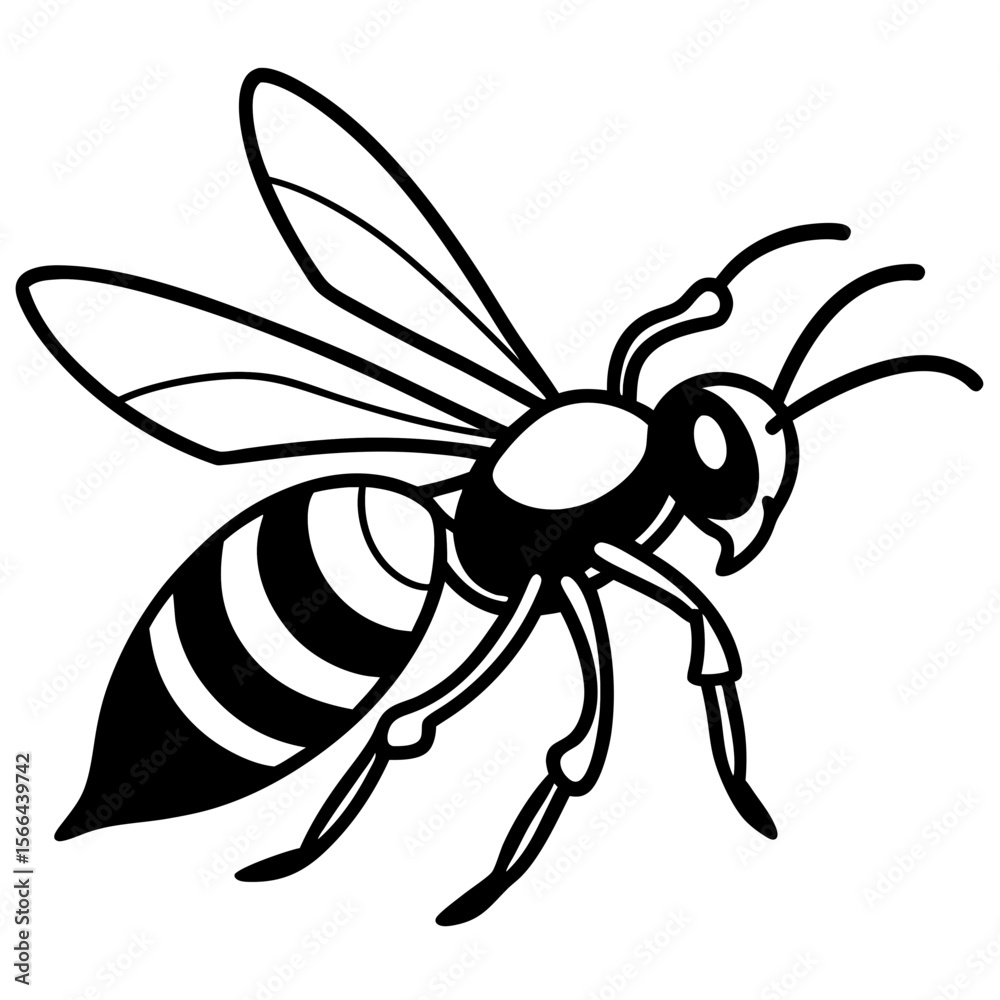 Obraz premium Wasp in attack line art vector illustration 
