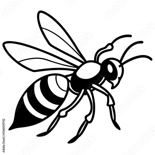 Wasp in attack line art vector illustration 