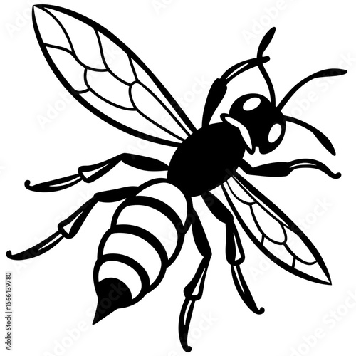 Wasp in attack line art vector illustration 
