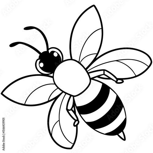 Bee hovering line art vector illustration 