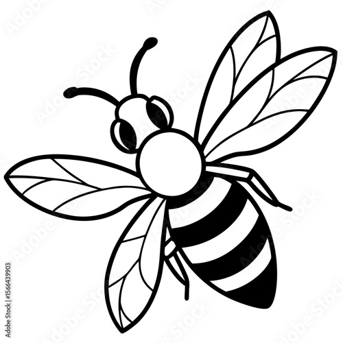 Bee hovering line art vector illustration 