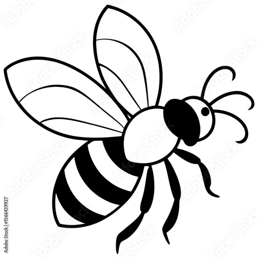 Bee hovering line art vector illustration 