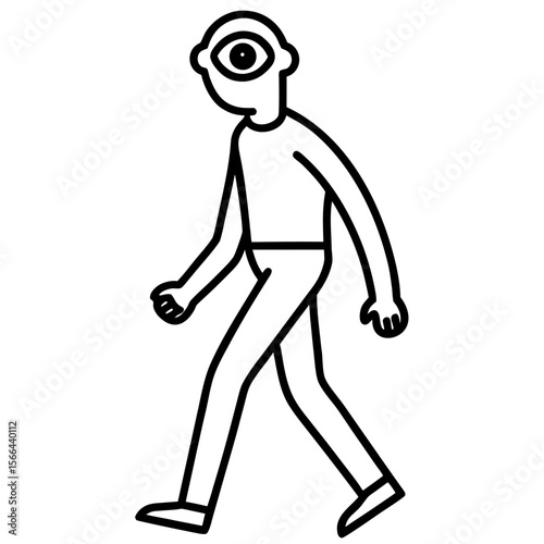 Cyclops walking line art vector illustration 