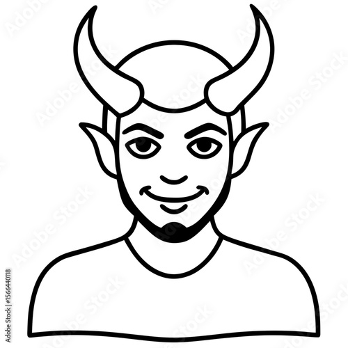 Devil with horns line art vector illustration 
