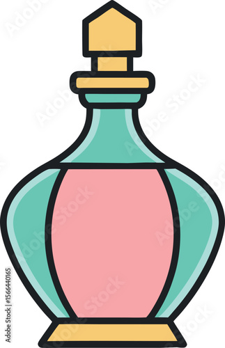 Ornate glass perfume bottle with pink liquid isolated on white background
