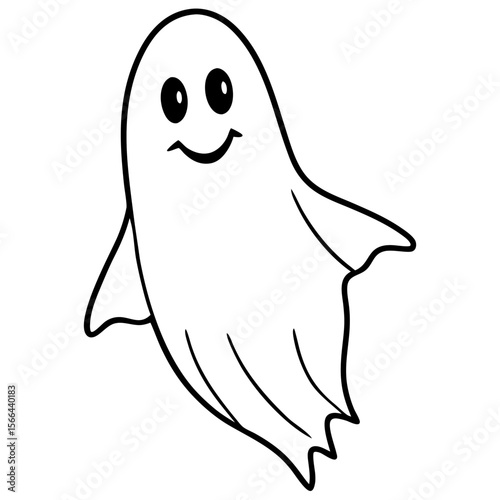 Ghost floating line art vector illustration 