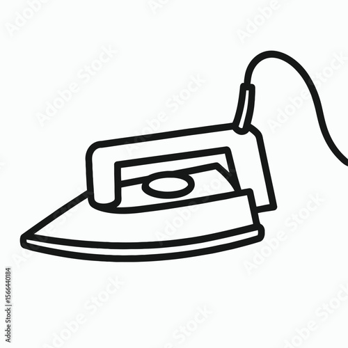 Simple line art illustration of a classic electric iron with a cord, representing household chores and garment care.