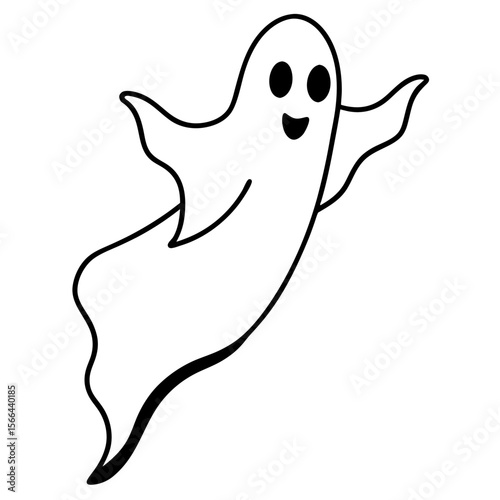 Ghost floating line art vector illustration 