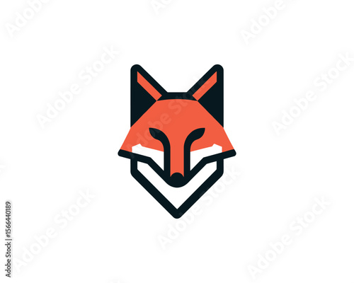 Stylized geometric fox head logo with orange and dark blue accents