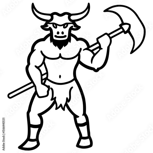 Wallpaper Mural Minotaur with axe line art vector illustration Torontodigital.ca
