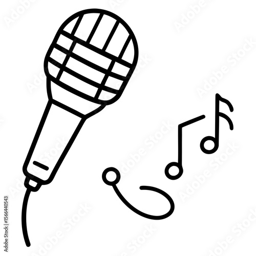 Microphone and notes  line art vector illustration