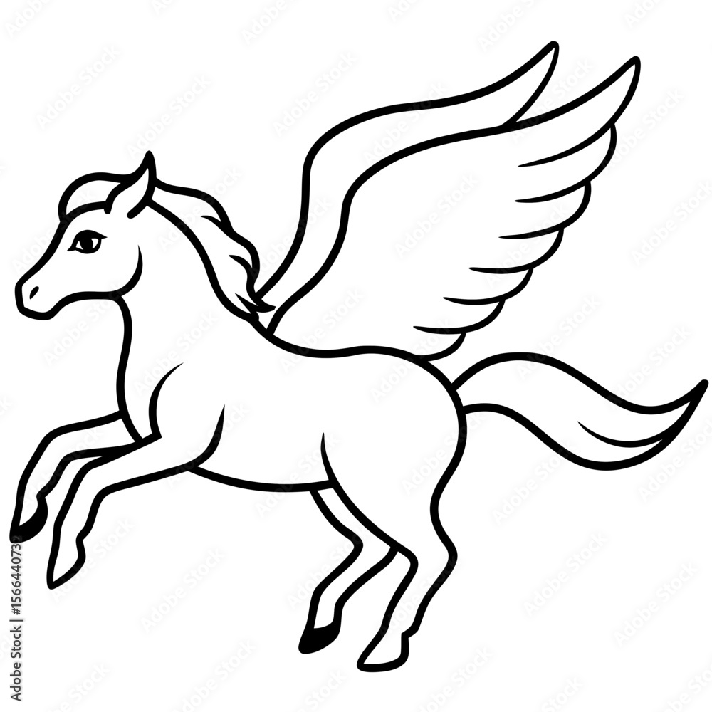 Fototapeta premium Pegasus flying line art vector illustration