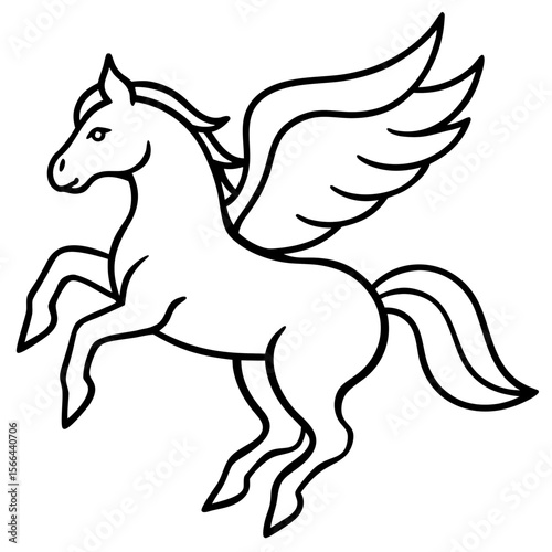 Pegasus flying line art vector illustration