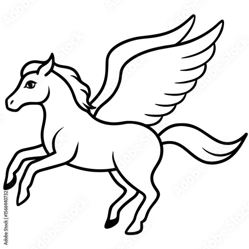 Pegasus flying line art vector illustration