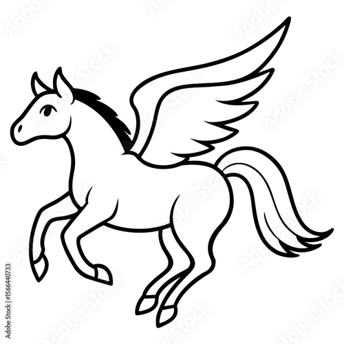 Pegasus flying line art vector illustration