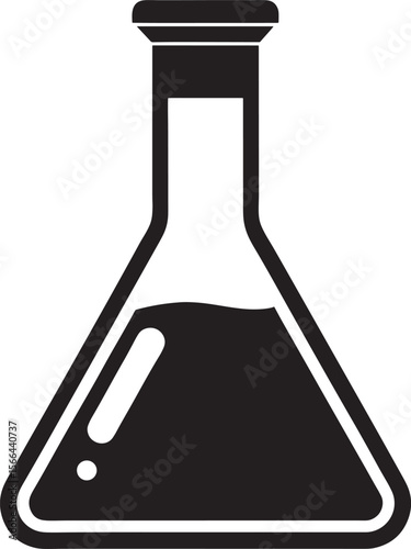 Black silhouette of a laboratory flask with liquid isolated on white background