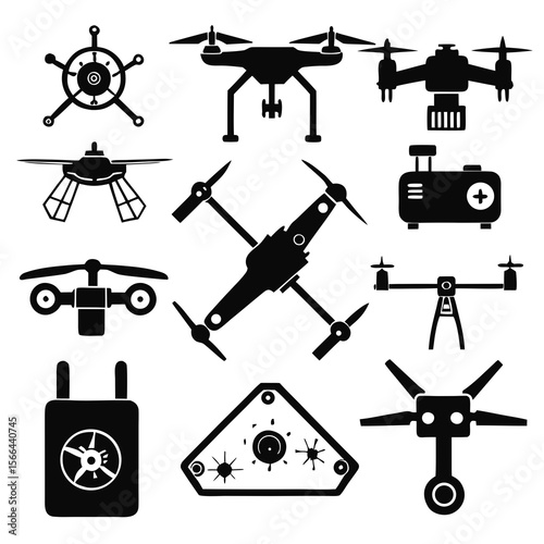 Perfect Vector Collection Of Drone Tools Silhouettes For Use Graphics Websites And Apps Designs On White Background
