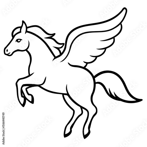 Pegasus flying line art vector illustration