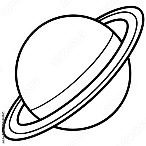 Planet with rings  line art vector illustration