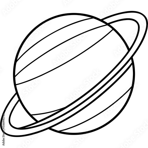 Planet with rings  line art vector illustration