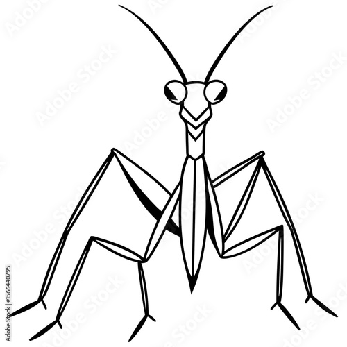 Praying mantis line art vector illustration