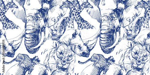 Photography African Animals drawn seamless pattern