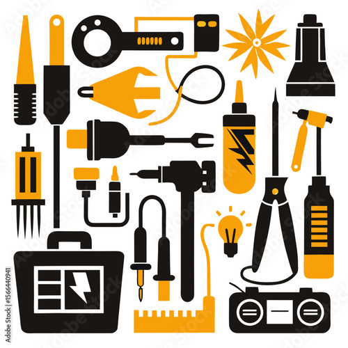 Perfect Vector Collection Of Electrical Tools Silhouettes For Use Graphics Websites And Apps Designs On White Background