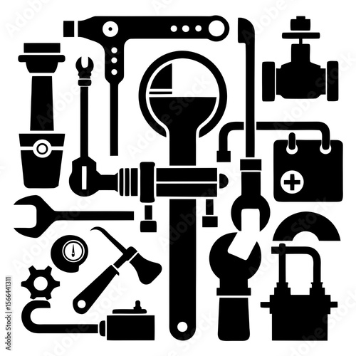Perfect Vector Collection Of Plumbing Tools Silhouettes For Use Graphics Websites And Apps Designs On White Background